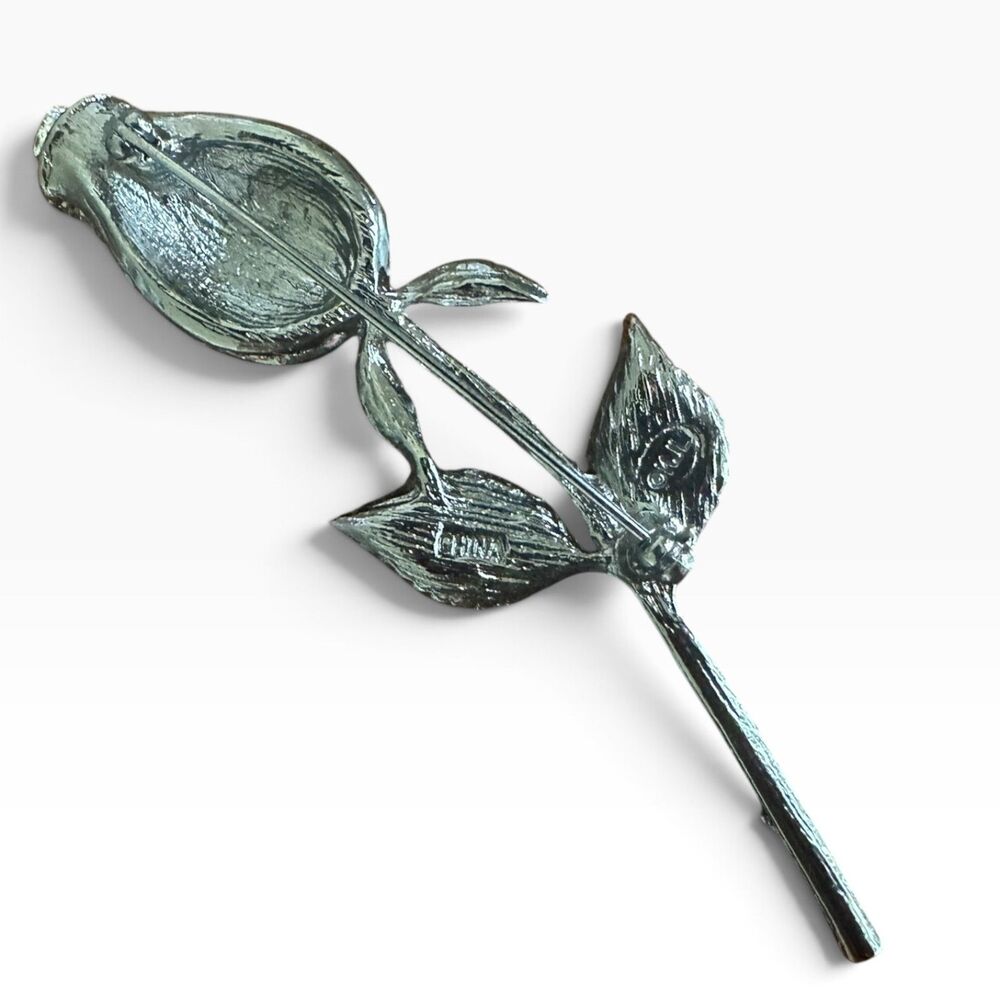 Vintage Kjl Kenneth Jay Lane Rose Brooch Pink Gre… - image 2